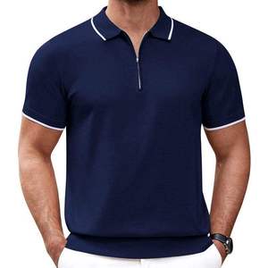 Camisa de punto para hombre, estilo polo, con cierre de cremallera, solapa con costuras en contraste, transpirable, informal, para verano. - Product Image 5