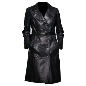 Custom Color Unisex <b>Men</b> PU Leather Long Trench Coat Printed Breathable Winter Wear Classic Overcoat with Stand Collar and <b>Belt</b> - Product Image 1
