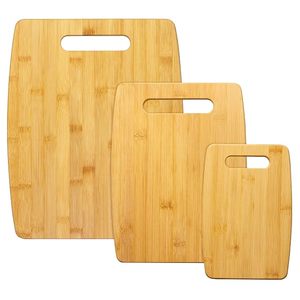 Ensemble de 3 planches à découper en bambou naturel avec poignée, planches à découper en bois pour la préparation et le service des aliments en cuisine - Product Image 1