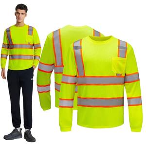 Chemise de sécurité réfléchissante personnalisée ANSI Classe 3, manches longues, jaune fluorescent, bicolore, vêtements de travail pour la construction - Product Image 1