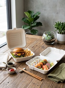 Contenedor Desechable Ecológico para Hamburguesas, para Comida para Llevar y Entrega a Domicilio, Caja para Snacks Tipo Concha de Almeja 6x6 para Comida Callejera y Comidas de Cafetería - Product Image 1