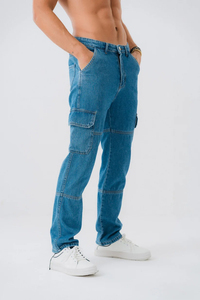 Hot Selling 100% Cotton Denim Men's Cargo Pants Vintage Style New Streetwear Winter <b>Jeans</b> with Washed Technics wholesale price - Product Image 2