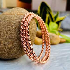 Belladec Set of Four Twisted Red <b>Copper</b> Handmade Stackable <b>Bangles</b> & Bracelets Elegant Boho Fashion Jewelry Women's - Product Image 4
