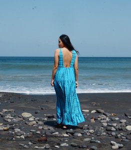 Women Blue Tie Dye Cotton Maxi <b>Dress</b> Sleeveless Backless <b>Boho</b> Beach <b>Dress</b> Tiered Summer Resort Wear - Product Image 4