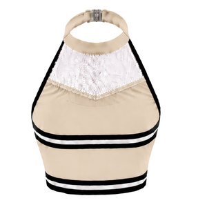 Ensemble d'uniformes de cheerleading beige personnalisés, haut plissé, vêtements de sport pour performance, tenue de compétition de danse d'équipe, vêtements de sport athlétiques - Product Image 3