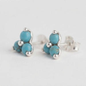 Romantic Women's <b>Turquoise</b> Flower <b>Earrings</b> Sterling Silver Rhodium Plated Wedding Engagement Anniversary Trendy Rhaya Jewels - Product Image 2