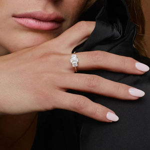 14K Solid Gold Dainty Lab Created Diamond Baguette Cut Engagement Ring Minimalist Art Deco <b>Three</b> Stone Rings Jewelry for Women - Product Image 6