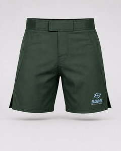 Shorts MMA unisexes pour adultes, vert, anti-transpiration, séchage rapide, coupe classique, logo imprimé sur le devant, ourlet inférieur, polyester/coton - Product Image 1