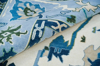 Tapis persan de luxe en laine/soie noué à la main |   Tapis décoratif pour salon à poils ras, antidérapant, motif abstrait bleu clair, adapté aux animaux domestiques 1