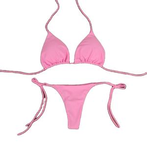 Conjunto de bikini tanga para mujer con lazo lateral, traje de baño de dos piezas con tirantes ajustables, ropa de baño de verano - Product Image 1