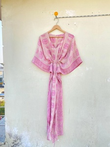 Kaftan de seda reciclada, Kaftan de seda Vintage para mujer, Kaftan de seda hermoso y ligero - Product Image 6