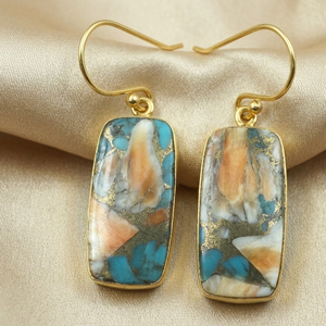 Natural Oyster Turquoise Gemstone Drop <b>Earrings</b> for Women 925 <b>Silver</b> Rose Gold & Yellow Gold Plated Handmade Jewelry for Women - Product Image 6