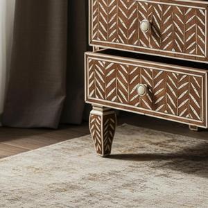 Table à tiroirs en os incrusté de la marque ILAHI, design moderne, détails en agate, rangement à trois niveaux, meuble portable pour la maison - Product Image 2