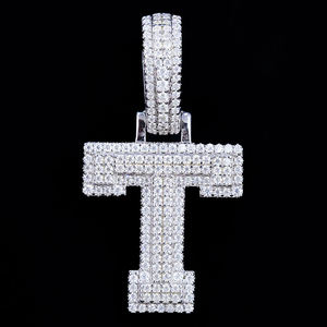 Colgante de Letra con Moissanita Redonda Brillante, Chapado en Oro Blanco, Plata de Ley 92.5%, Certificado GRA, Estilo Hiphop, Unisex, Regalo para Hombre - Product Image 2