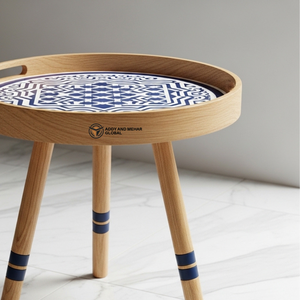 Taburete de Madera Azul de Lujo – Mueble Decorativo Moderno con Patrón Artístico Azul - Product Image 3