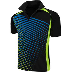 Polo à manches courtes rayé bleu et vert fluo pour homme, séchage rapide, tricoté, sportif et décontracté - Product Image 3