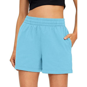 Pantalones Cortos de Forro Polar con Bloques de Color para Mujer, Costuras en Contraste, Cintura Alta, Bolsillos Laterales, Cordón Ajustable, Ajuste Relajado, Ropa Deportiva Informal - Product Image 1