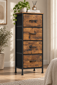 Cómoda Moderna de 4 Cajones, Color Marrón Rústico y Negro Tinta, Mueble de Almacenamiento para Dormitorio o Sala de Estar, Unidad Independiente, Duradera - Product Image 5