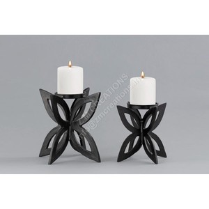 Juego de 2 Portavelas de Metal Estilo Floral, Hechos a Mano, Resistentes al Calor, para Velas de Té, Acabado Negro, para Bodas - Product Image 1