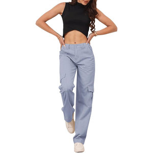Pantalon cargo décontracté pour femme, coupe droite, taille haute, respirant, séchage rapide, en toile de coton durable, plusieurs poches, fabrication usine - Product Image 1