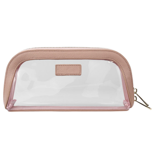 Simple Style Small Cosmetic Bag With Zipper Closure Portable <b>Makeup</b> <b>Case</b> Beige Color Microfiber Synthetic Leather - Product Image 1