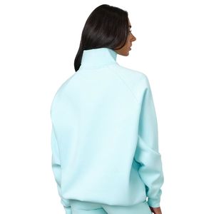 Aqua Blue Raglan Sleeve Fleece Funnel <b>Women</b> <b>Quarter</b> <b>Zip</b> <b>Sweatshirt</b> Long Sleeve Casual Streetwear Fashion Wear - Product Image 2