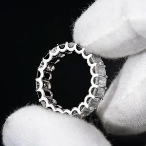 925 Sterling <b>Silver</b> D Color VVS <b>Emerald</b> Cut Stones Eternity <b>Ring</b> Band for Unisex Streetwear Fashion & Daily Wear Band - Product Image 2