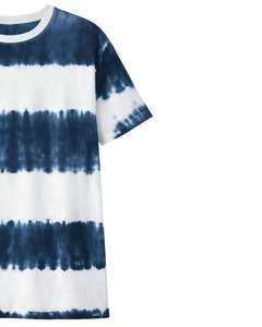 Camiseta personalizada con rayas tie-dye azul marino y blanco para hombre, de algodón, estilo casual, streetwear, cuello redondo, manga corta, a la moda, para verano. - Product Image 4