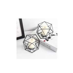 Support de bougie hexagonal en métal noir fait main pour mariage, événement festif, support de bougie moderne de luxe en fer pour décoration de table à la maison - Product Image 1