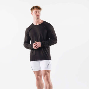 T-shirt à manches longues pour homme, jersey 220G, mélange de coton respirant, coupe classique, couleur unie, vêtements décontractés - Product Image 3