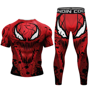 <b>Men</b> Compression Rash Guard Set Red Black Venom Print <b>Three</b> <b>Quarter</b> Sleeve Quick Dry Sports <b>Shorts</b> Kit - Product Image 4
