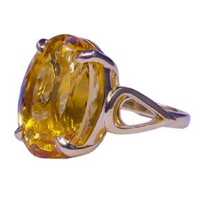 Anillo Clásico de Plata de Ley 925 Chapado en Oro con Piedra Preciosa Citrino para Mujer, Joyería para Bodas - Product Image 5