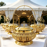 Chauffe-plat professionnel 20L en acier inoxydable doré avec couvercle, pour buffet, hôtel, mariage, banquet, traiteur