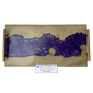 Customized Rectangular <b>Wooden</b> <b>Serving</b> <b>Tray</b> With Epoxy Metal Handles Food Safe Made In Vietnam - Product Image 4