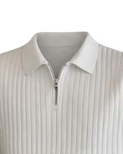 Polo de Manga Corta con Cierre de Cremallera de Cuarto, Blanco, con Cuello en Contraste, Tejido de Punto, Personalizado para Hombre, Fabricante Personalizado, Ropa Casual de Verano - Product Image 4