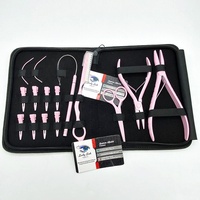 Kit d'outils personnalisés en acier inoxydable rose pâle pour extensions capillaires : ouvre-perles micro-anneaux, ferme-perles, enfileur de boucles, aiguilles rasoir