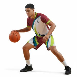 Uniforme de Baloncesto y Fútbol Color Granate con Combinación de Otros Colores, Camiseta de Manga Corta y Pantalones Cortos de Tela de Poliéster de Alta Calidad - Product Image 1