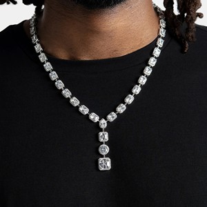 Classic Princess Cut Diamond Pendant Necklace Rhodium Plated Alloy Women's Wedding Jewelry Link Chain Style - Product Image 3