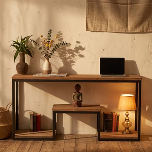 Premium Eco-Friendly Modern Solid Wood <b>Side</b> <b>Table</b> Heavy Duty Metal Frame Long <b>Table</b> Wholesale Factory Price Interior Design - Product Image 3