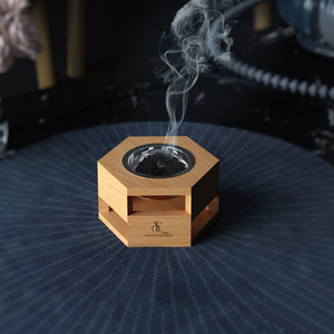 Quemador de incienso hexagonal moderno de madera, soporte creativo hueco para incienso árabe Oud con taza metálica extraíble para uso con incienso. - Product Image 3