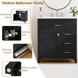 30-Inch Black Bathroom Vanity with Ceramic <b>Sink</b> and Ample Storage for <b>Small</b> Bathrooms - Product Image 5
