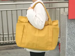 Sac fourre-tout en coton avec poche zippée pour téléphone, imprimé, écologique, résistant à l'eau, portable, design tissé, teinture unie - Product Image 5