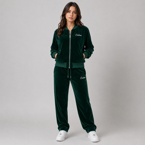 Custom Women Velvet Tracksuit Set Luxury Velour <b>Zip</b> <b>Up</b> <b>Jacket</b> Wide Leg Pants Casual Two Piece Lounge Wear Outfit - Product Image 3