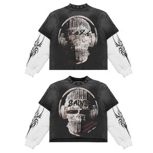 Camiseta de hombre con estampado de moda urbana, estilo acid wash, cómoda y elegante, de algodón, con doble manga. - Product Image 5