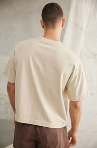 Camiseta de algodón grueso para hombre al por mayor, corte holgado con hombros caídos, manga corta, cuello redondo, estampado personalizado, estilo urbano - Product Image 5