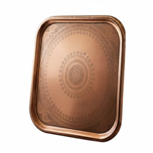 Handmade Square Copper Serving Tray With Engraved Floral Motif Antique <b>Moroccan</b> Design Pure Copper <b>Decorative</b> Platter Wholesale - Product Image 3