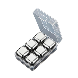 Set of 2 4 6 8 12 Stainless Steel Whisky Stones with Plastic <b>Box</b> Reusable Ice Cubes for Cocktail Whisky Bar Use - Product Image 1