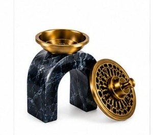 Brûleur d'encens de style chinois en aluminium marbré bleu de qualité supérieure, avec couvercle métallique décoratif, fait main, luxe, décoration d'intérieur - Product Image 4