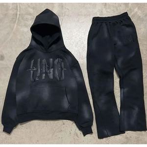 Venta al por mayor tendencia 2025 hombres conjuntos algodón poliéster ácido lavado Puff estampado chándal personalizado Streetwear chándales para hombres - Product Image 2