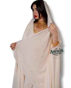 Venta al por mayor AWAIS HOUSE - Conjunto de lujo de 2 piezas para mujer musulmana, modesto, sencillo, de gasa lisa con cuentas, túnica de largo completo, corte A, para fiesta o boda - Product Image 4